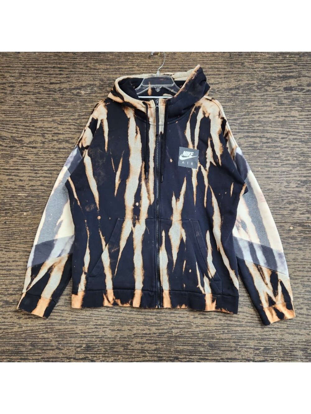 Nike Air Full Zip Hoodie Tie-Dye Mens Large Black Brown Fleece Sweatshirt CD9222